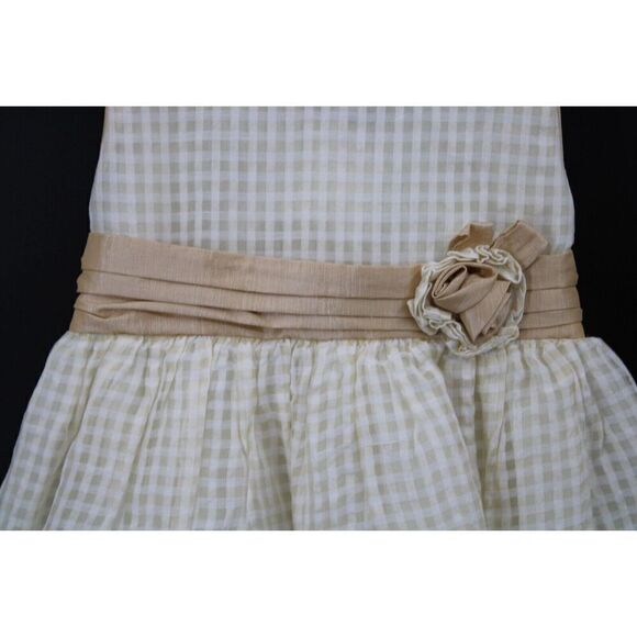 WILL'BETH SIZE 4 SLEEVELESS GOLD BEIGE GINGHAM WITH SATIN TRIM - Picture 3 of 8